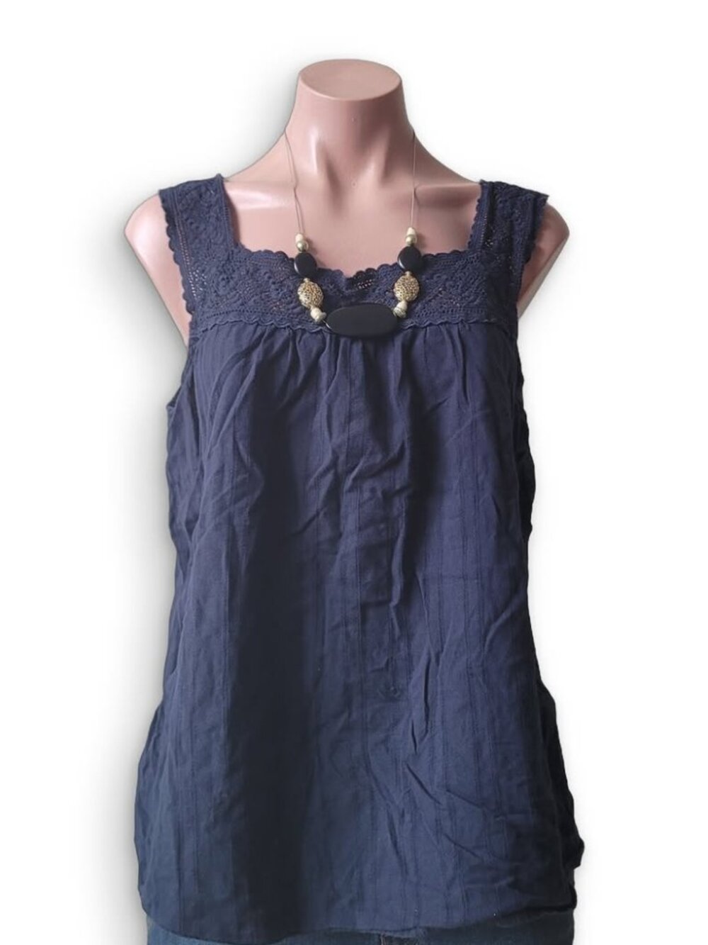 Denver Hayes Navy Blue Lace Trim Camisole Tank Top (XL)